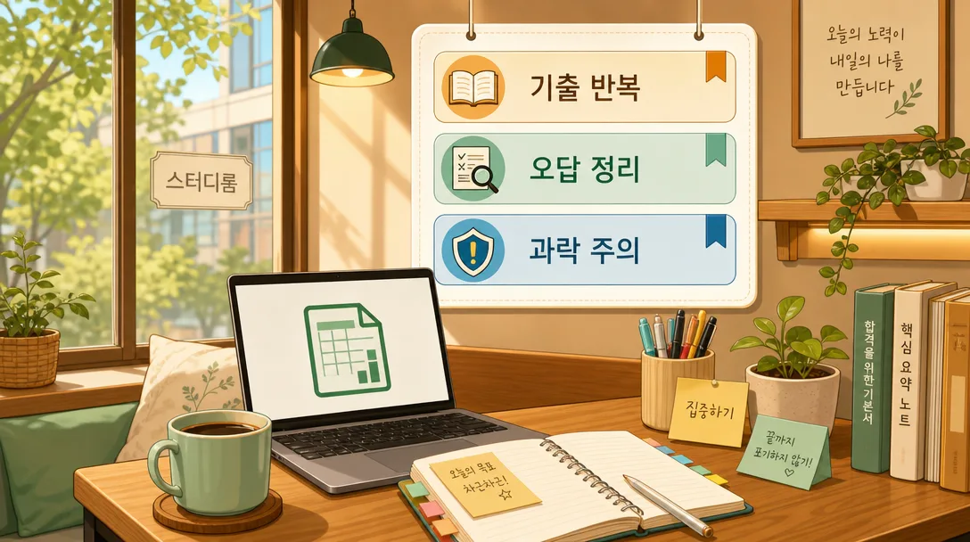 컴활 1급 필기 준비를 위한 학습 환경과 기출 활용 팁 일러스트