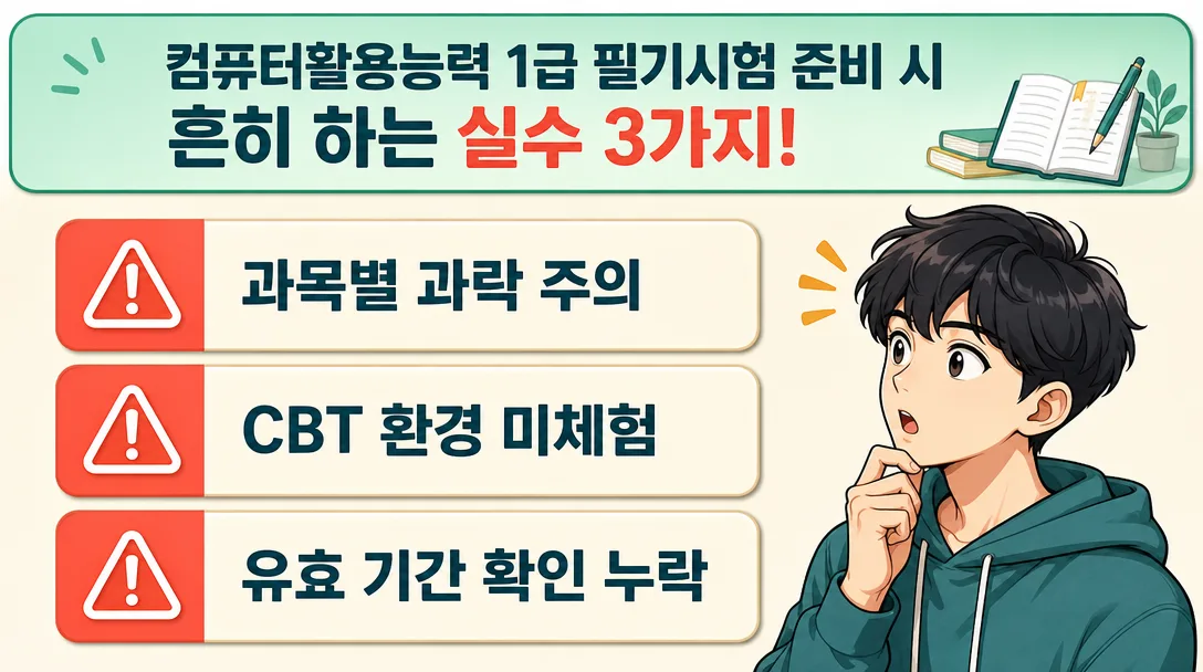준비 과정에서 자주 발생하는 실수 세 가지를 경고 카드 형식으로 나열한 주의사항 인포그래픽