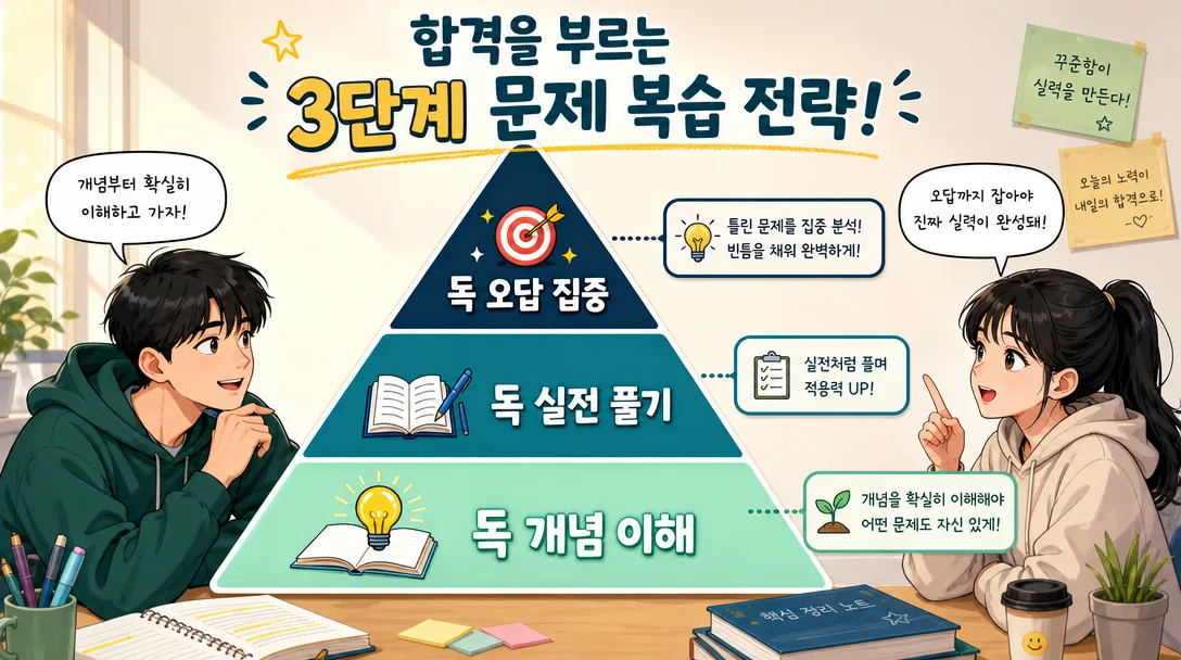공인중개사 기출문제 회독 전략을 피라미드 형태로 시각화한 인포그래픽